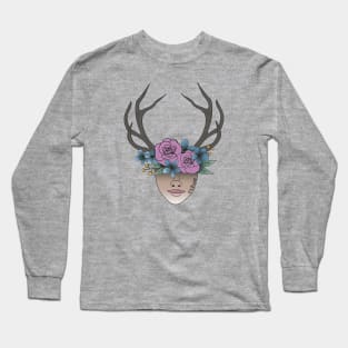 Explore, Floral Crown plus Antlers, Whimsical Wonders, Outdoor Explorer Long Sleeve T-Shirt